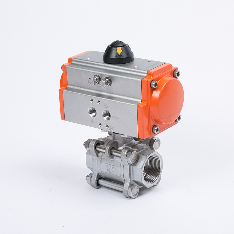 Pneumatic three piece threaded ball valv
