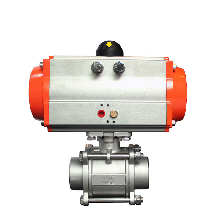 Pneumatic three piece welded ball valve